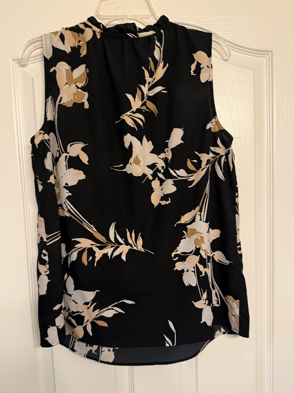Merona Black Floral Sleeveless Blouse XL Ruffle Tie Neck Flowy Lightweight Top - Picture 14 of 16